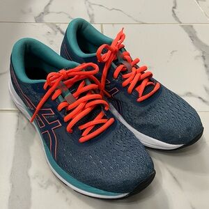 Asics Gel-Excite 7 Women’s Size 11 Teal and Navy Sneakers w/ Bright Coral Laces